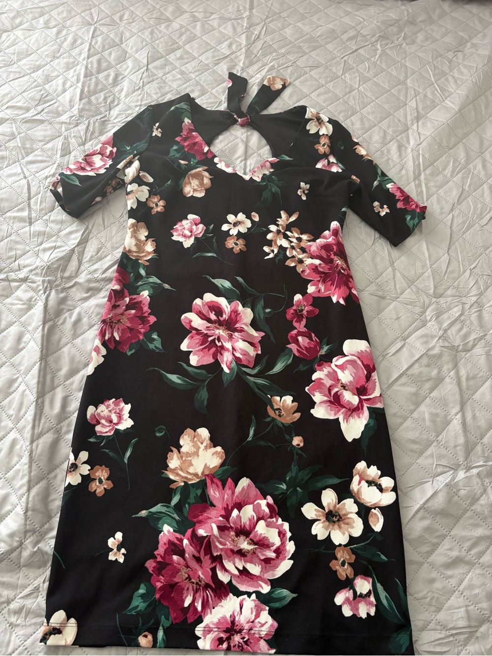 Premier Black Midi Dress with Pink & Cream Floral Print